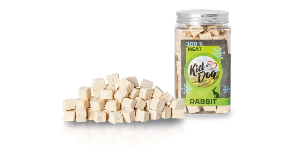 KIDDOG Super Premium 100% freeze dried RABBIT CUBES - čistá králičí svalovina sušená mrazem 70 g