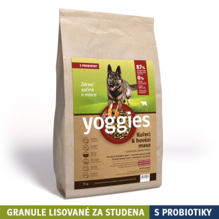 Yoggies kuřecí a hovězí maso, granule lisované za studena s probiotiky 5kg