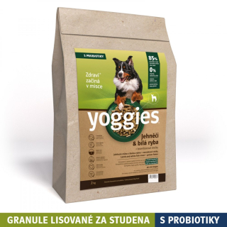 Yoggies jehněčí a bílá ryba, granule lisované za studena s probiotiky 2kg