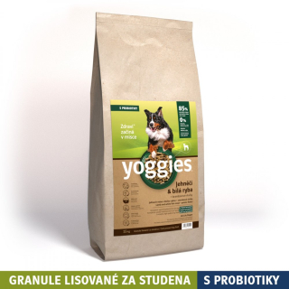 Yoggies jehněčí a bílá ryba, granule lisované za studena s probiotiky 15kg