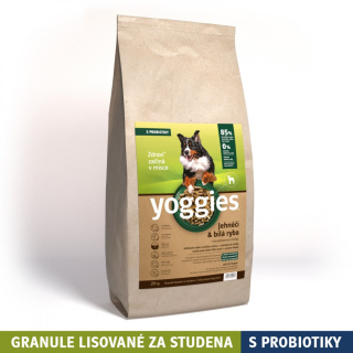 AKCE Yoggies jehněčí a bílá ryba, granule lisované za studena s probiotiky 20kg