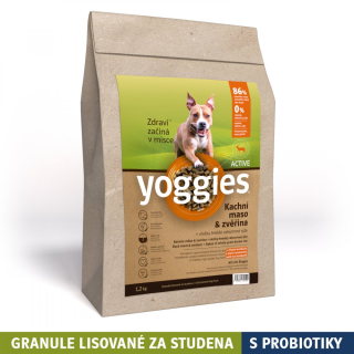 Yoggies Active kachna a zvěřina, granule lisované za studena s probiotiky 1,2kg