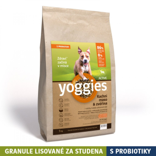 Yoggies Active kachna a zvěřina, granule lisované za studena s probiotiky 5kg