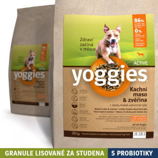 AKCE Yoggies Active kachna a zvěřina, granule lisované za studena s probiotiky 20kg