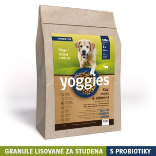 Yoggies Kozí maso&zelenina, hypoalergenní granule lisované za studena s probiotiky 2kg