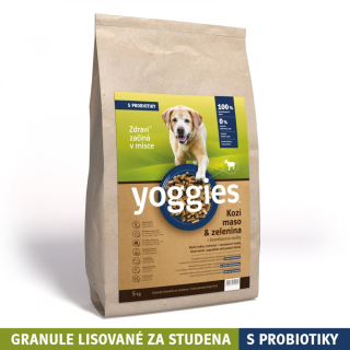 Yoggies Kozí maso&zelenina, hypoalergenní granule lisované za studena s probiotiky 5kg