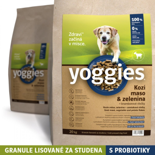 Yoggies Kozí maso&zelenina, hypoalergenní granule lisované za studena s probiotiky 20kg