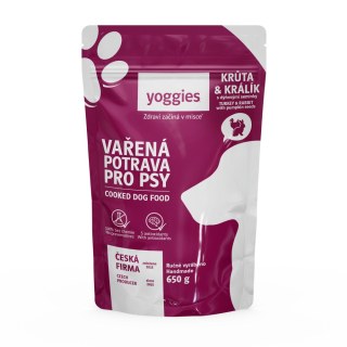 Yoggies Vařená potrava pro psy – krůtí a králičí maso s dýňovými semínky 650g
